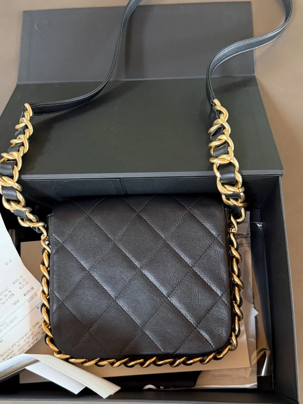CHANEL Black Quilted Leather Mini Crossbody with Gold Hardware